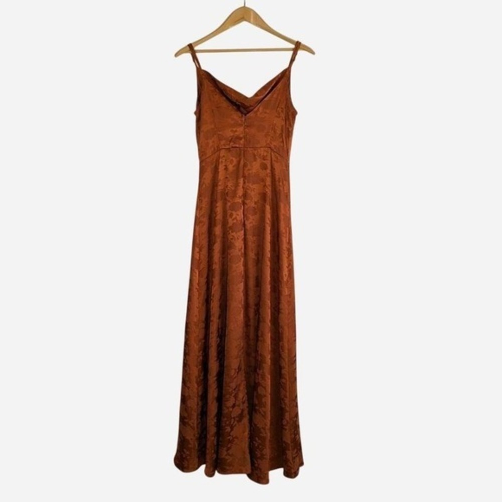 Lulus Simply Dreamy Rust Orange Satin Jacquard Maxi Dress Size Medium - Picture 4 of 8